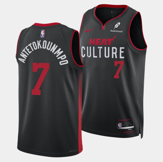 Men's Miami Heat #7 Giannis Antetokounmpo Black 2026 Culture Swingman Stitched Basketball Jersey